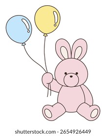 Vector illustration of a cute stuffed rabbit. Bunny, icon, balloon