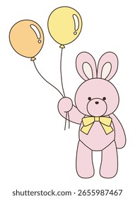 Vector illustration of a cute stuffed rabbit with a ribbon. Bunny, icon, balloon