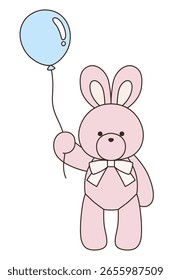 Vector illustration of a cute stuffed rabbit with a ribbon. Bunny, icon, balloon