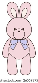 Vector illustration of a cute stuffed rabbit with a ribbon. Bunny, icon