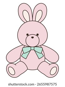 Vector illustration of a cute stuffed rabbit with a ribbon. Bunny, icon