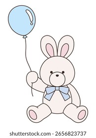 Vector illustration of a cute stuffed rabbit with a ribbon. Bunny, icon, balloon