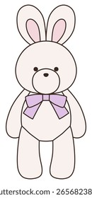 Vector illustration of a cute stuffed rabbit with a ribbon. Bunny, icon