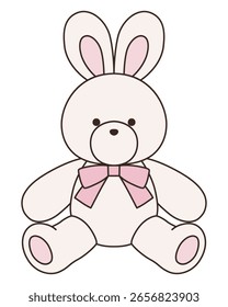 Vector illustration of a cute stuffed rabbit with a ribbon. Bunny, icon