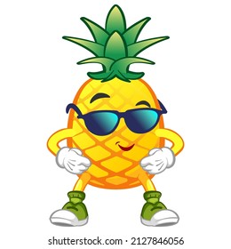 vector illustration of cute stylized pineapple mascot character with sunglasses