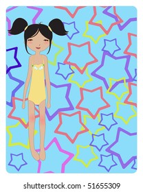 Vector Illustration of cute summer background with pretty little girl
