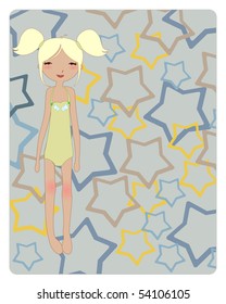 Vector Illustration of cute summer background with pretty little girl