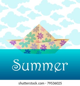 Vector illustration of cute summer paper ship