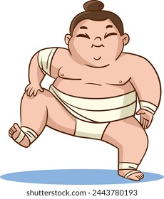 Ilustración vectorial de luchadores de sumo lindos. Niños lindos haciendo lucha de sumo.