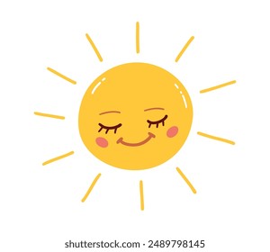 Vector illustration of cute Sun character smiling with closed eyes