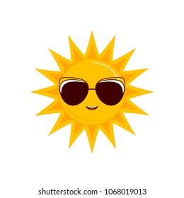  Vector illustration of cute sun face wearing sunglasses. funny smiling cartoon characters of sun