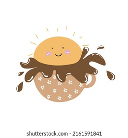 Vektorgrafik der süßen Sonne aus der Kaffeetasse für ein gutes Morgenkonzept