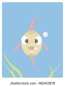 Vector illustration of a cute surprised fish with opened mouth.Front view. Flat style