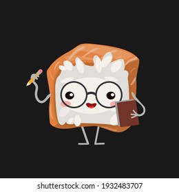  vector illustration with cute sushi emotions.  japanese food.  icon. cartoon flat style. stickers