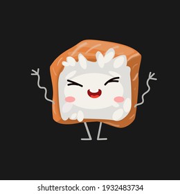  vector illustration with cute sushi emotions.  japanese food.  icon. cartoon flat style. stickers