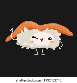  vector illustration with cute sushi emotions.  japanese food.  icon. cartoon flat style. stickers