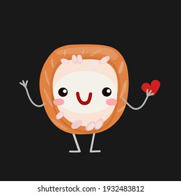  vector illustration with cute sushi emotions.  japanese food.  icon. cartoon flat style. stickers