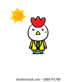 Vector illustration of a cute sweating chicken