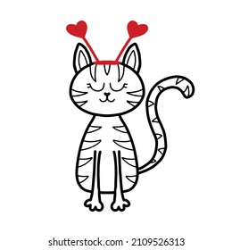  Vector illustration of cute tabby cat for Valentine's day. Valentine's Day card. Kid's illustration of a cat in doodle style.