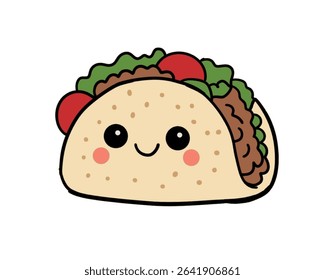 Vector illustration of a cute taco with a happy face. Funny food concept