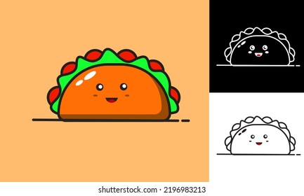 vector illustration of cute taco. set of taco icons. food vector. flat food. flat taco vector design. kawaii taco. vector illustration.