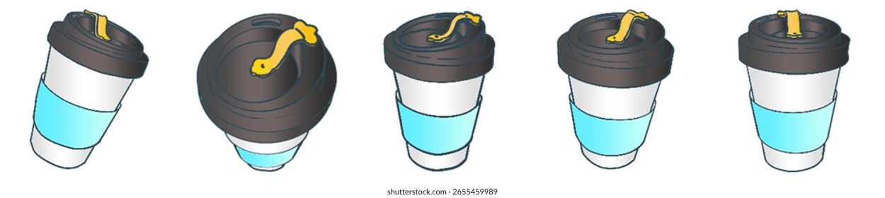 Ilustración vectorial de taza de café para llevar linda con tapa en estilo minimalista suave para el diseño de la vida diaria