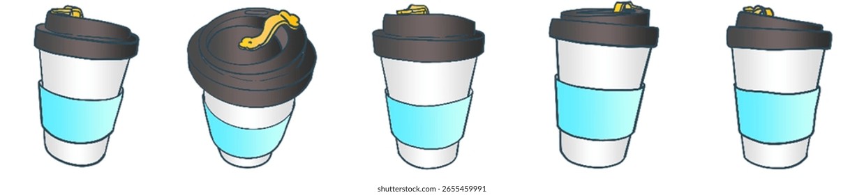 Ilustración vectorial de taza de café para llevar linda con tapa en estilo minimalista suave para el diseño de la vida diaria