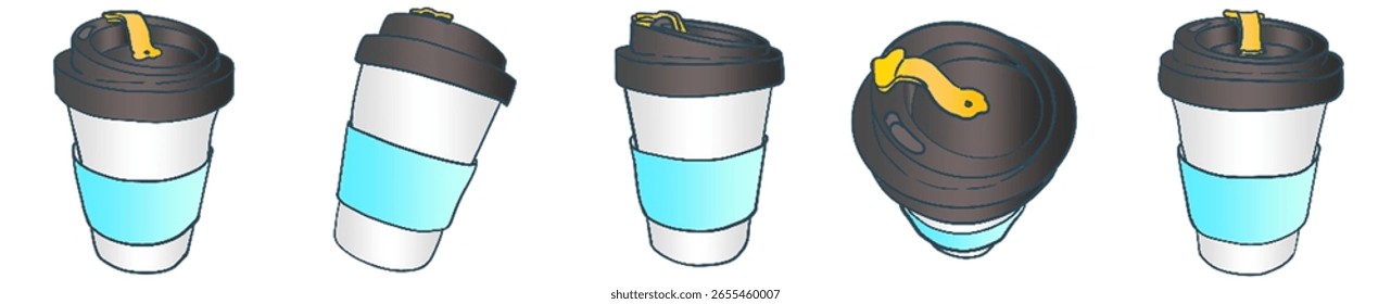 Ilustração vetorial de taça de café bonito Takeaway com tampa em estilo suave minimal para o projeto da vida diária