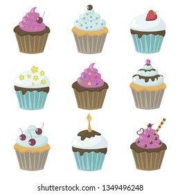 vector illustration with cute tasty cupcakes