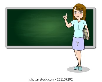 vector illustration cute teacher on green chalkboard