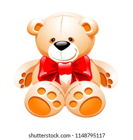 vector illustration of cute Teddy bear stuffed toy with red bow