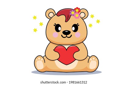
Vector illustration cute teddy bear holding heart