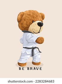 Vector illustration of cute teddy bear in karate uniform