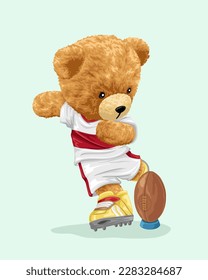 Vector illustration of cute teddy bear in rugby game