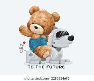 Vector illustration of cute teddy bear riding dog robot