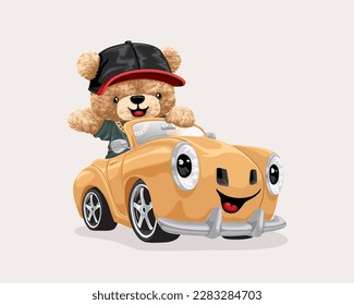Vector illustration of cute teddy bear on car svg