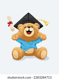 Vector illustration of cute teddy bear in graduation cap with diploma svg