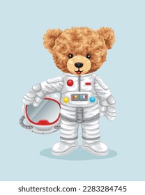 Vector illustration of cute teddy bear in astronaut costume