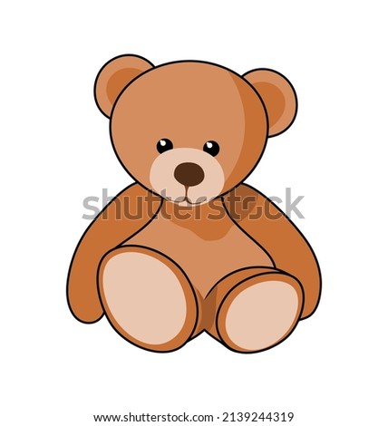 Vector illustration of cute teddy bear sitting on white background.