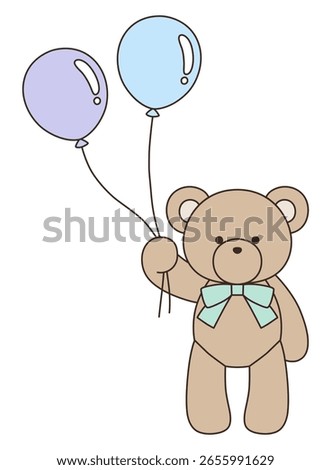 Vector illustration of a cute teddy bear with ribbon. Icon, balloon, teddy bear