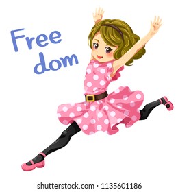 Vector illustration of a cute teens girl are jumping, cheerful, strong and free 