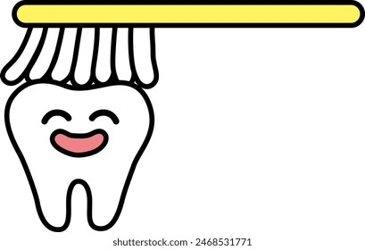 Vector illustration of cute teeth being brushed with a toothbrush