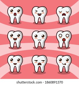 Ilustración vectorial de los dientes lindos estilo kawaii