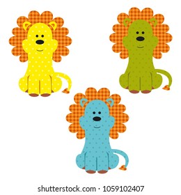 Vector illustration of a cute textile lion