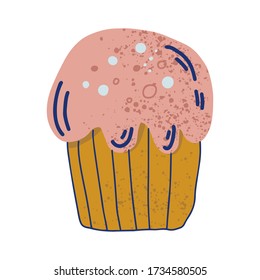 Vector illustration of a cute textured cupcake with pink icing and a cherry.