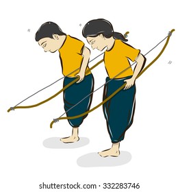 vector illustration of cute thai-archery cartoon  drawing style