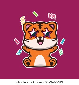 vector illustration of cute tiger birthday celebration, suitable for greeting cards, birthday gifts, stickers, clothes