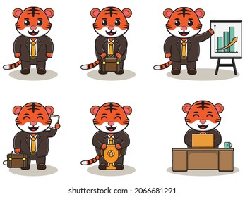 Vector illustration of Cute Tiger Businessman. Good for icon, label, sticker, clipart.