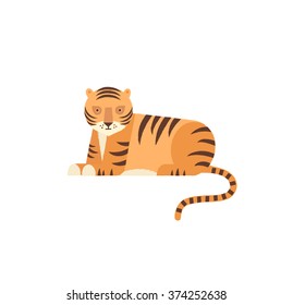 Vector illustration of cute tiger. Cartoon character on white background 