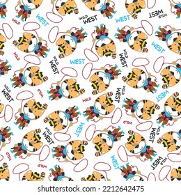 vector illustration of Cute tiger cowboy and horse. Can be used for t-shirt print, Creative vector childish background for fabric textile, nursery wallpaper and other decoration.